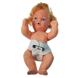 Small Vintage Doll UD Co Diaper Safety Pin Hong Kong Drink & Wet Blonde 1969